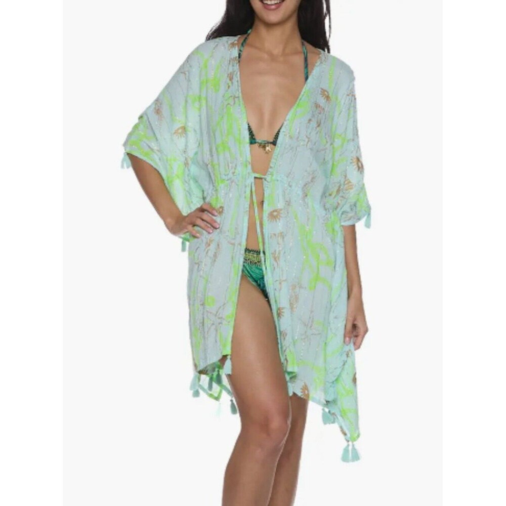 TROPICAL GLAMOUR | RANEES Printed Cover-Up Robe - Green & Blue S/M